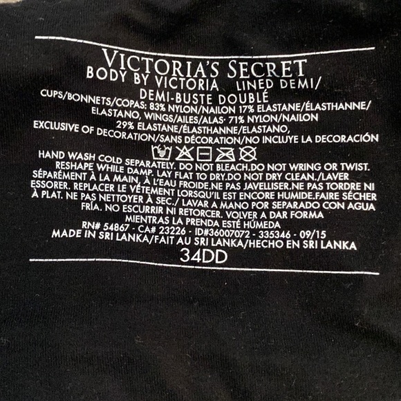 Victoria’s Secret Lined Demi Bra Black Size 34DD/E - Picture 8 of 10